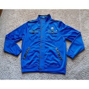 Vintage Enyce Track Jacket Mens Size Large Military Style Blue Front Pockets